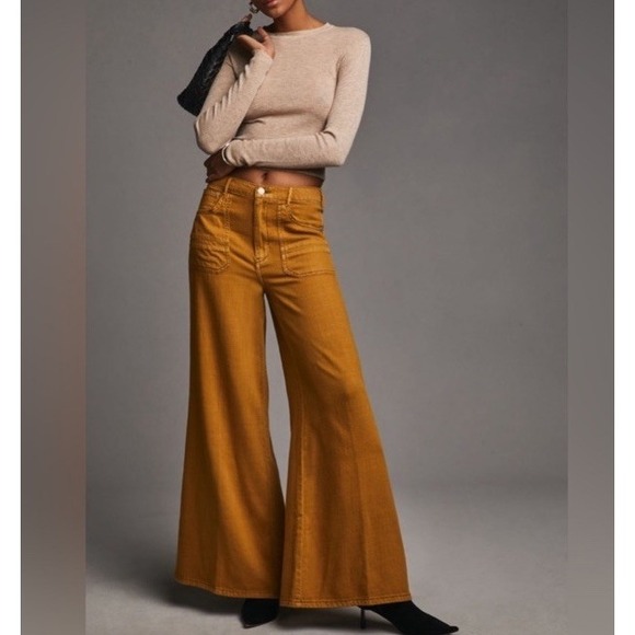 Pilcro The Jane‎ High-Rise Wide Leg Pant Women 33 TALL Anthropologie Boho Tan - Picture 1 of 16